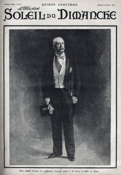 Portret van Felix Faure (1841-1899), president van de Franse Republiek gepubliceerd tijdens zijn dood op 16 februari in het Palais de l