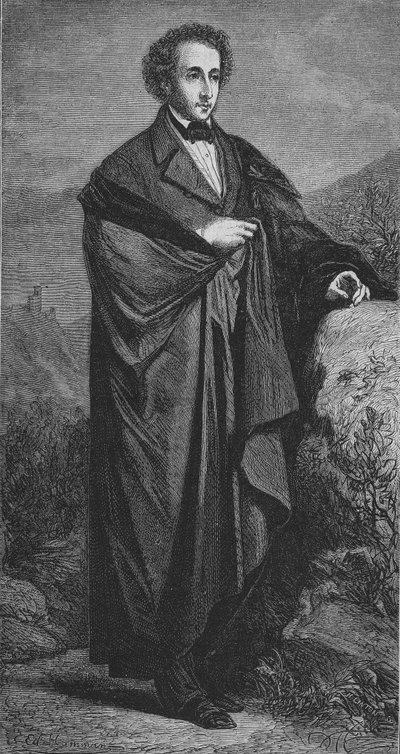 Portret van Felix Mendelssohn - Bartholdy (1809 - 1847), Duitse componist. door Unknown artist