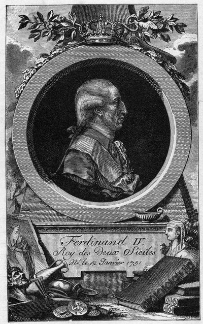 Portret van Ferdinand I van de Twee Siciliën (of Ferdinand IV van Napels) (1751-1825) - 19e-eeuwse gravure door Unknown artist