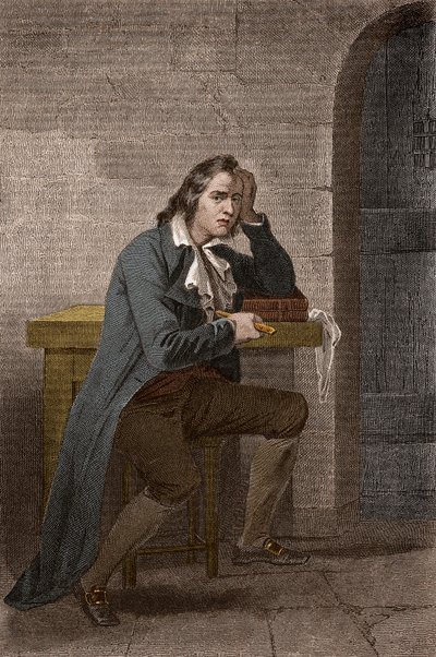 Portret van Francois Babeuf dit Gracchus (1760-1797), Franse revolutionair, die zichzelf neerstak - Anonieme gravure door Unknown artist