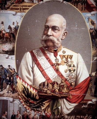Portret van François Joseph I (1830 -1916). Keizer van Oostenrijk en koning van Hongarije. Chromolithografie uit het einde van de 19e eeuw door Unknown artist