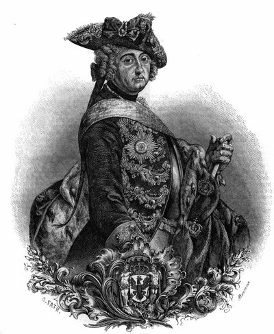 Portret van Frederik II (1712-1786), koning van Pruisen, bekend als Frederik de Grote. door Unknown artist