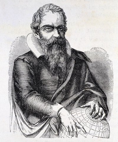 Portret van Galileo Galilei genaamd Galileo (1564 - 1642), gravure 19e eeuw. door Unknown artist