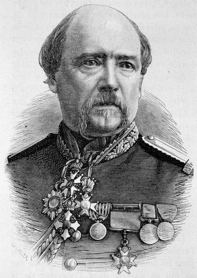 Portret van generaal Coffinières. Gravure van het einde van de 19e eeuw in 