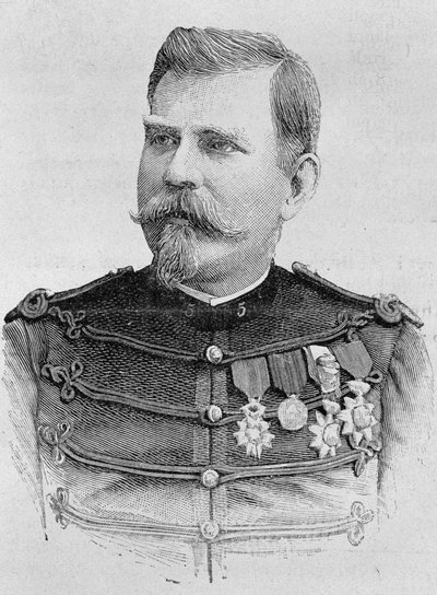 Portret van generaal Joseph Joffre (1852 - 1931). Gravure van het einde van de 19e eeuw in 