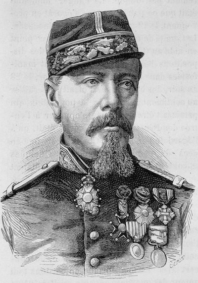 Portret van Generaal Lecomte die werd neergeschoten door de opstandelingen in 1871. Gravure van het einde van de 19e eeuw in 