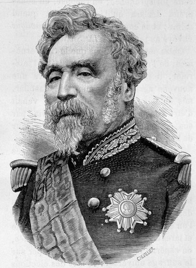 Portret van Generaal de la Motterouge. Gravure uit het einde van de 19e eeuw in 