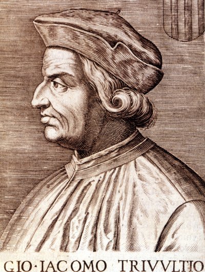 Portret van Giangiacomo Trivulzio (Maarschalk Trivulce) Markies van Vigevano in het Frans Trivulce. Maarschalk van Frankrijk (1448 tot 1518). Gravure van de 17e eeuw door Unknown artist