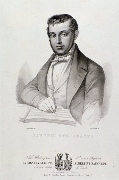 Portret van Giuseppe Saverio Mercadante (1795-1870), Italiaanse componist Lithografie. 19e eeuw. Bologna, civico museo musico door Unknown artist
