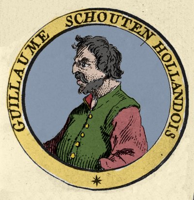 Portret van Guillaume Schouten (1567-1625) Nederlandse navigator. Gravure uit de 19e eeuw door Unknown artist