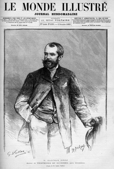 Portret van Gustave Droz (1832-1895), Franse schilder en romanschrijver. Gravure in Le Monde Illustré door Unknown artist