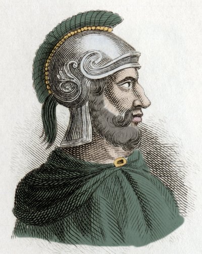 Portret van Hamilcar Barca, staatsman en Carthaagse generaal, stichter van de Barcides-dynastie en vader van Hannibal. Gravure uit de 19e eeuw. door Unknown artist