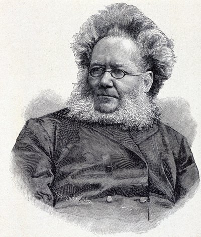 Portret van Henrik (Henri) Johan Ibsen, Noors dichter en toneelschrijver, gravure 19e eeuw door Unknown artist