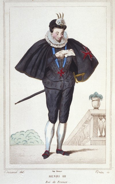 Portret van Hendrik III (1551 - 1589), koning van Frankrijk. Gravure uit 1830 door Unknown artist
