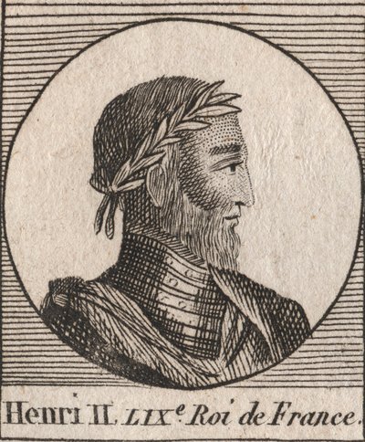 Portret van Hendrik II (1519-1559) Koning van Frankrijk (gravure uit 