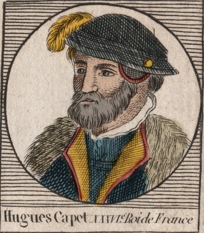 Portret van Hugo I Capet (ca. 941-996), hertog van Frankrijk en later koning van Frankrijk (gravure uit 
