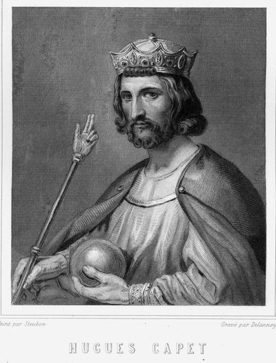 Portret van Hugues I Capet (v. 941 - 996), hertog van Frankrijk en daarna koning van Frankrijk - in "Histoire des Français" door Lavallée, gravure, sd door Unknown artist