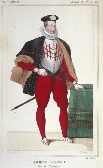Portret van Jacques de Savoie Nemours (1531-1585), graaf van Genève en hertog van Nemours van 1533 tot 1585. Gravure uit 1830 door Unknown artist