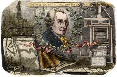 Portret van Jacques de Vaucanson (1709-1782), Franse mechanicus en uitvinder van automaten. Gravure uit 1857 in 