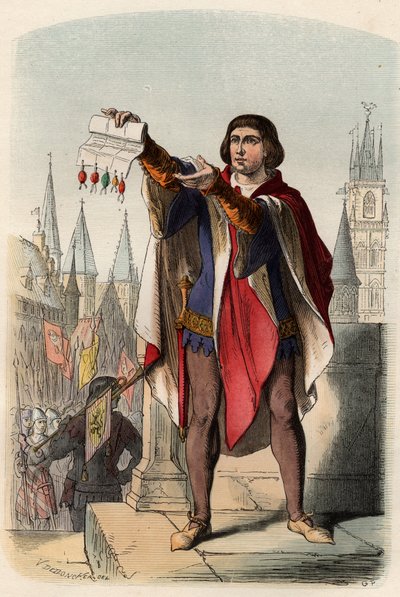 Portret van Jacques of Jacob van Artevelde (1287-1345) Vlaamse politicus. Gravure uit 1868 in 