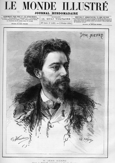 Portret van Jean Aicard (1848-1921) Franse schrijver. Gravure in 