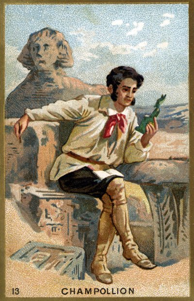 Portret van Jean François Champollion, genaamd de Jongere (1790-1832) Franse egyptoloog. Chromolithografie 19e eeuw. door Unknown artist