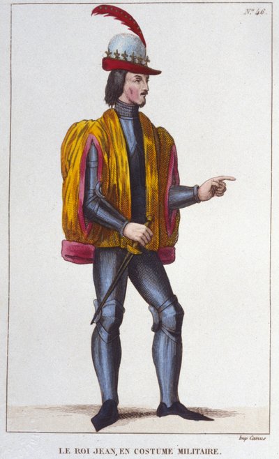 Portret van Jan II de Goede in militair kostuum (1319 - 1364), Koning van Frankrijk gravure uit 1830 door Unknown artist