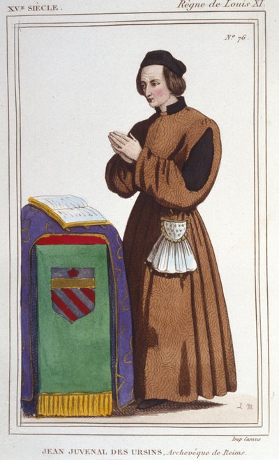 Portret van John Juvenal des Ursins: Zijn echte naam Jouvenel. Geboren in 1388 (Parijs), overleden in 1473 (Reims, Marne) op 85-jarige leeftijd. Hij profiteerde van de volgende inkomstenbronnen: Bisschop van Beauvais, Aartsbisschop van Reims, Bisschop van  door Unknown artist