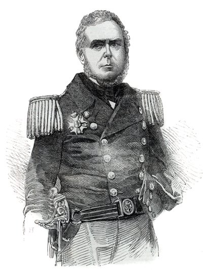 Portret van John Pascoe Grenfell (1800-1869) marineofficier en diplomaat van het Keizerrijk Brazilië - Gravure 1852 door Unknown artist