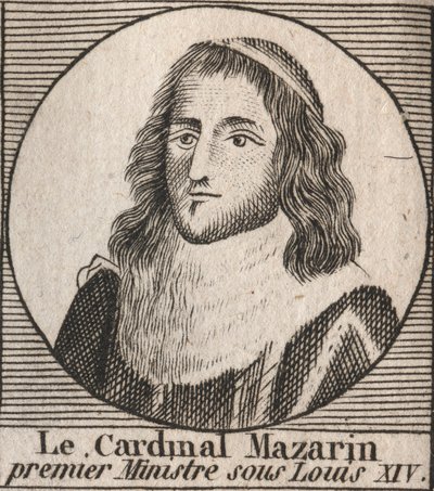 Portret van Jules Mazarin (1602-1661), bekend als kardinaal Mazarin, eerste minister onder Lodewijk XIV - Kardinaal Mazarin diende als de belangrijkste minister van Lodewijk XIV - gravure uit 