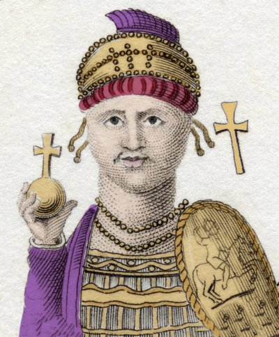 Portret van Justinianus I (De Grote) (Flavius Petrus Sabbatius Justinianus). 482 - 565. Romeins keizer van het Oosten door Unknown artist