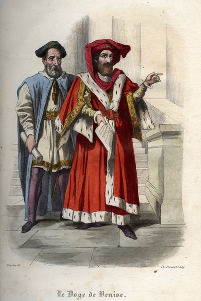 Portret van Leonardo Loredan (Loredano) (1436-1521), doge van de Republiek Venetië. Gravure uit 1842 in 