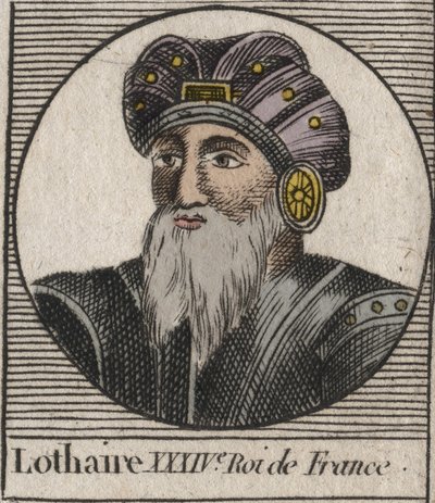 Portret van Lothaire (941-986), koning van de Franken - Lothair (941-986) koning van Frankrijk - gravure uit "Instructie over de geschiedenis van Frankrijk" door Charles Constant Le Tellier 1821 door Unknown artist