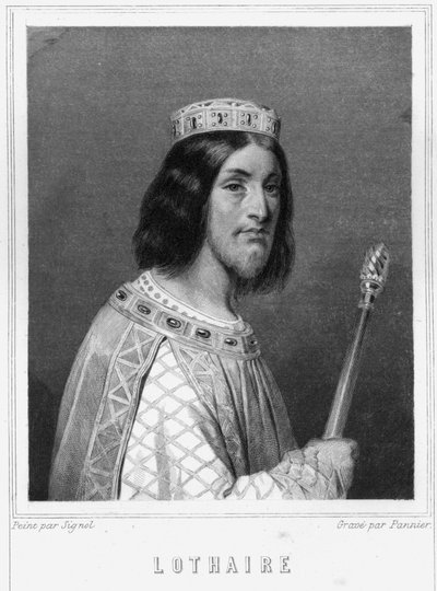 Portret van Lotharius (941-986), Koning van de Franken - in “Histoire des Français” door Lavallée, gravure, sd door Unknown artist
