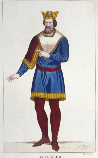 Portret van Lotharia II (825-869) Koning van Lotharingen gravure van 1830 door Unknown artist