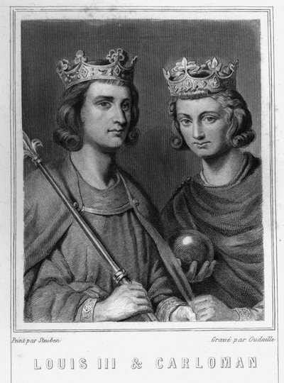 Portret van Lodewijk III (c. 863 - 882), Koning van Frankrijk en Carloman (? - 884), Koning van Frankrijk door Unknown artist