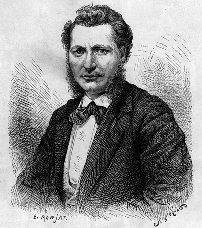 Portret van Louis Riel (1844-1885), Canadese politicus en verdediger van het Métis-volk. Gravure in 