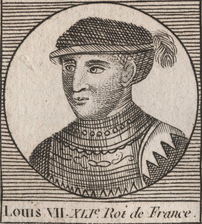 Portret van Lodewijk VII genaamd de Jonge (1120-1180), Koning van de Franken van 1137 tot 1180 (gravure uit 