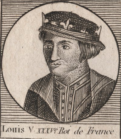 Portret van Lodewijk V de Luie (967-987), koning van Frankrijk - Lodewijk V de Luie (967-987) - gravure uit 