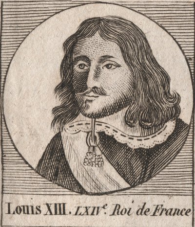 Portret van Lodewijk XIII de Rechtvaardige (1601-1643) koning van Frankrijk - Lodewijk XIII, koning van Frankrijk van 1610 tot 1643 - gravure uit 