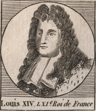 Portret van Lodewijk XIV (1638-1715), bekend als Lodewijk de Grote of de Zonnekoning - gravure uit 