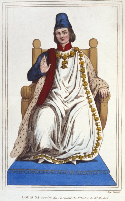 Portret van Lodewijk XI in kostuum van de Orde van Sint-Michiel (1423 - 1483). Gravure uit 1830 door Unknown artist