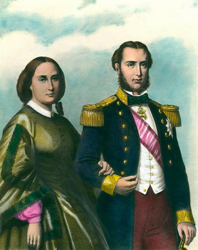 Portret van Maximiliaan I (1832-1867) Keizer van Mexico en zijn vrouw Charlotte van België (1840-1927). 19e-eeuwse illustratie. Privécollectie door Unknown artist