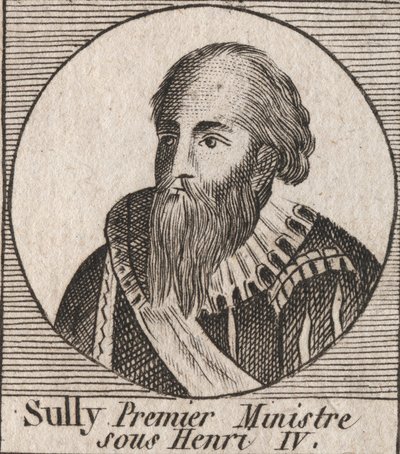Portret van Maximiliaan van Béthune (1559-1641), hertog van Sully, minister van Hendrik IV - Maximiliaan van Béthune, eerste hertog van Sully, trouwe rechterhand die koning Hendrik IV van Frankrijk bijstond - gravure uit 