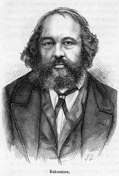 Portret van Mikhail Aleksandrovich Bakunin (1814 - 1876), Russische anarchistische revolutionair. Gravure 19e eeuw door Unknown artist