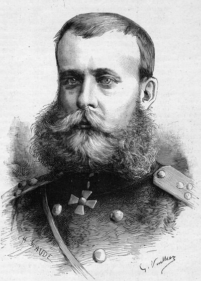 Portret van Mikhail Dmitrievich Skobeleff (1843-1882), Russische militair. Gravure in 