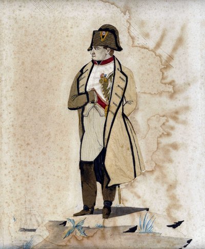 Portret van Napoleon I (de hand op de buik) - Gravure met stof door Unknown artist
