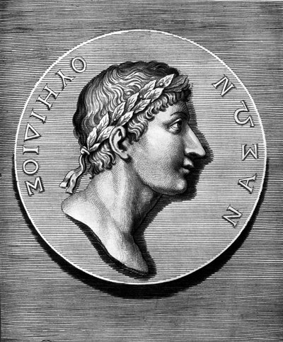 Portret van Ovidius in medaillon. Gravure uit de 19e eeuw. Coll Maciet, Bibliotheque des Arts décoratifs, Parijs. door Unknown artist