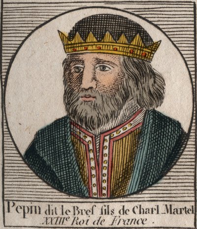 Portret van Pepijn III genaamd Pepijn de Korte (714-768) koning van Frankrijk - Pepijn III (714-768) (Pepijn de Korte) Koning van de Franken - gravure uit 