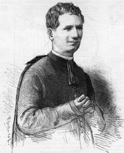 Portret van Pater Dom Bosco, beroemde Italiaanse geestelijke bekend in heel Europa in de 19e eeuw om zijn heilige daden. Hij overleed in 1888. door Unknown artist